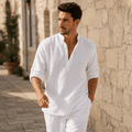 Men's Cotton Linen Henley Shirt - VogueTale