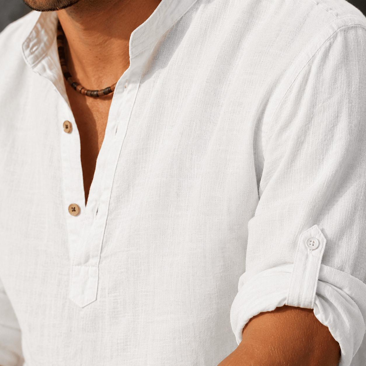 Men's Cotton Linen Henley Shirt - VogueTale