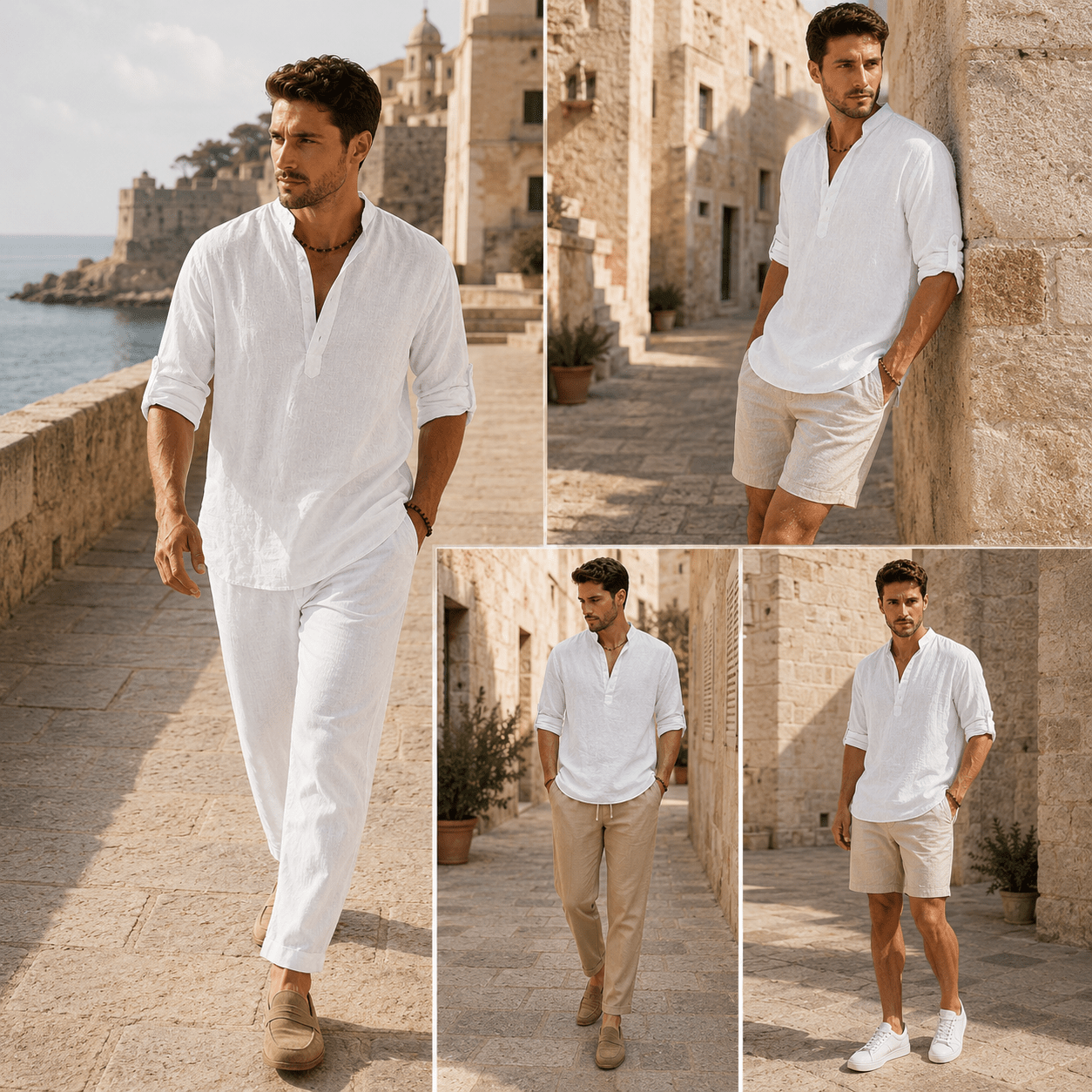 Men's Cotton Linen Henley Shirt - VogueTale