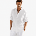 Men's Cotton Linen Henley Shirt – Casual Long Sleeve Lightweight Summer Pullover - VogueTale