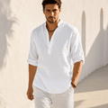 Men's Cotton Linen Henley Shirt – Casual Long Sleeve Lightweight Summer Pullover - VogueTale