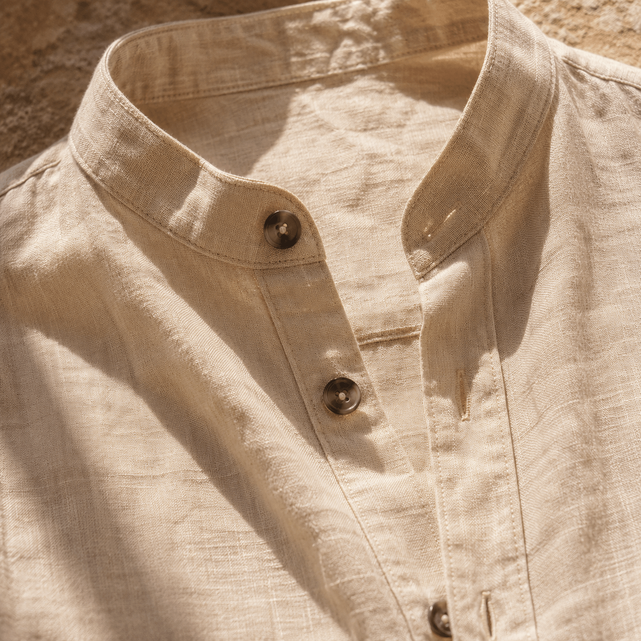 Men’s Cotton Linen Henley Shirt – Relaxed Fit Long Sleeve - VogueTale