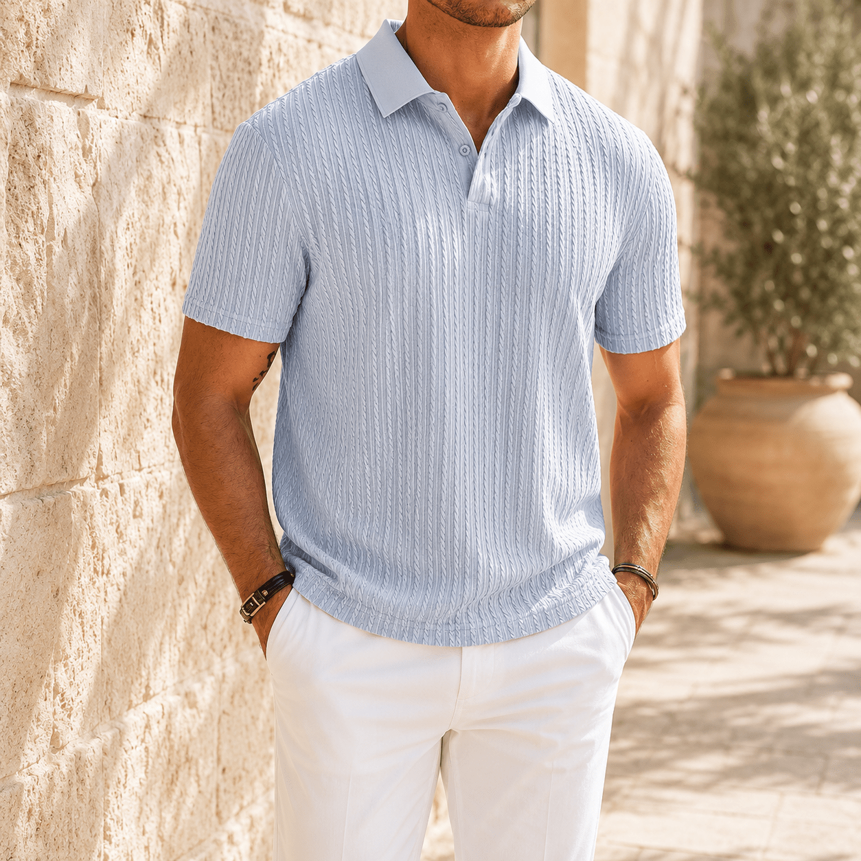 Men's Portofino Textured Knit Polo - VogueTale