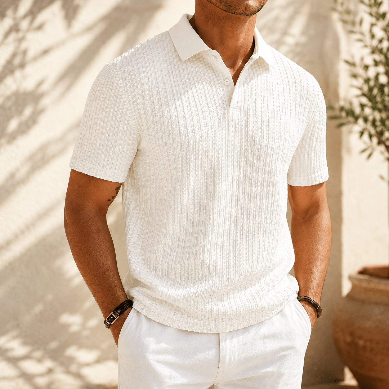 Men's Portofino Textured Knit Polo - VogueTale