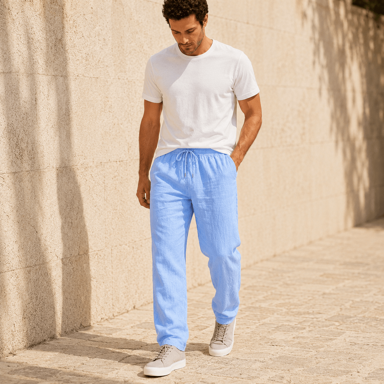 Men’s Relaxed Linen Blend Pants - VogueTale