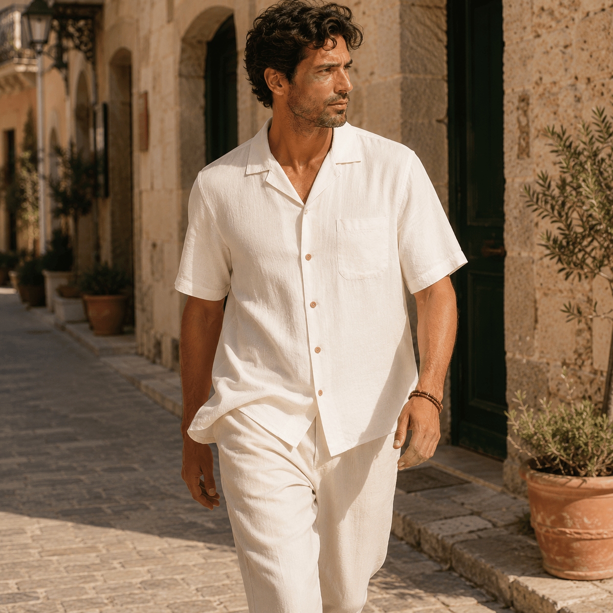 Men's Riviera Linen Blend Camp Collar Shirt - VogueTale