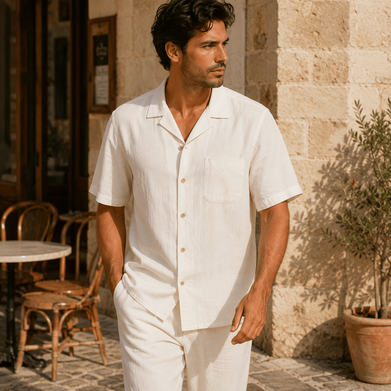 Men's Riviera Linen Blend Camp Collar Shirt - VogueTale