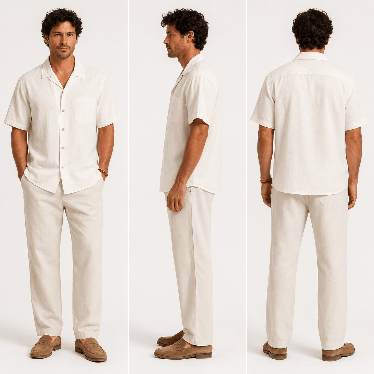 Men's Riviera Linen Blend Camp Collar Shirt - VogueTale