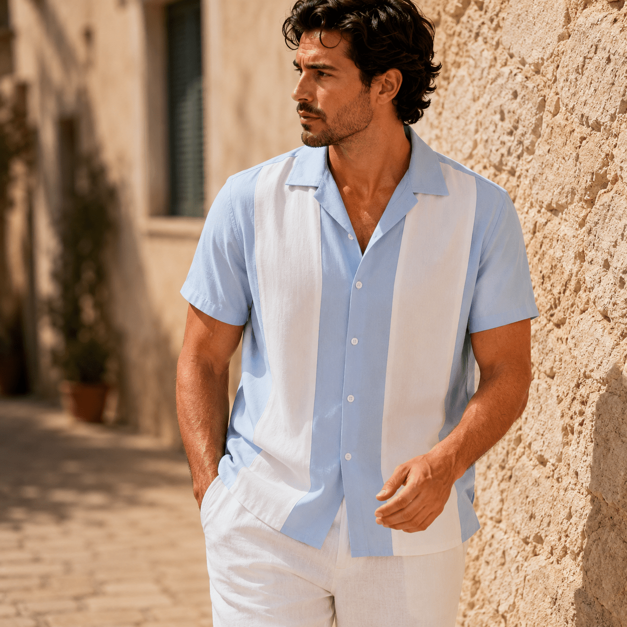 Men's Riviera Panel Camp Collar Resort Shirt - VogueTale
