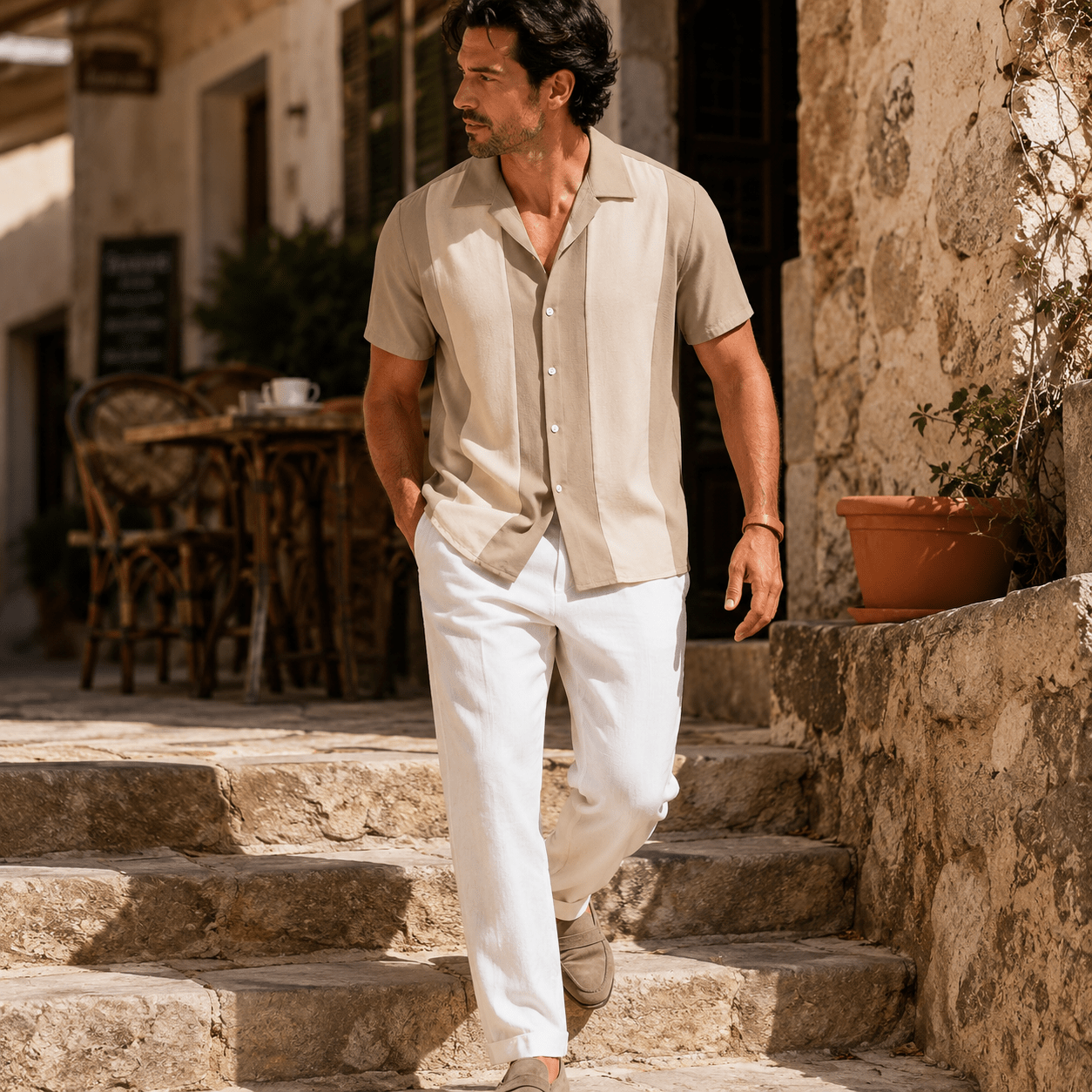 Men's Riviera Panel Camp Collar Resort Shirt - VogueTale