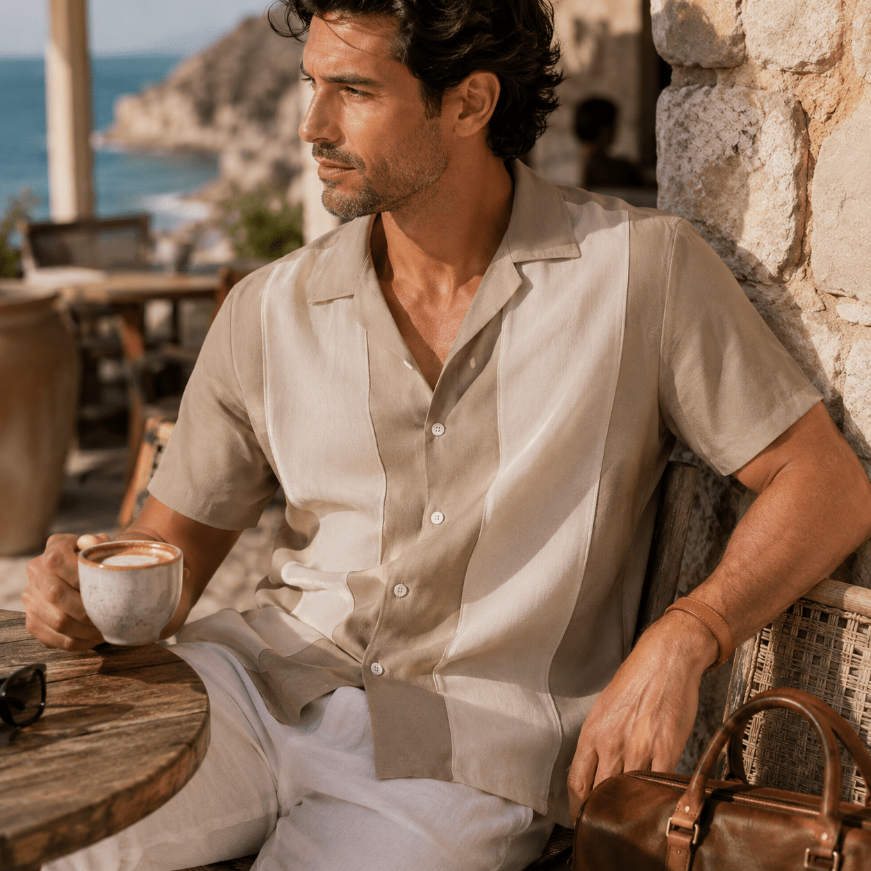 Men's Riviera Panel Camp Collar Resort Shirt - VogueTale