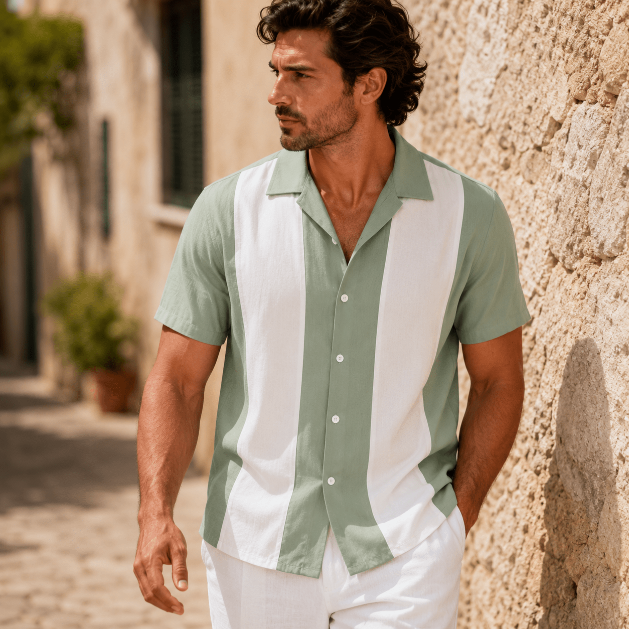 Men's Riviera Panel Camp Collar Resort Shirt - VogueTale