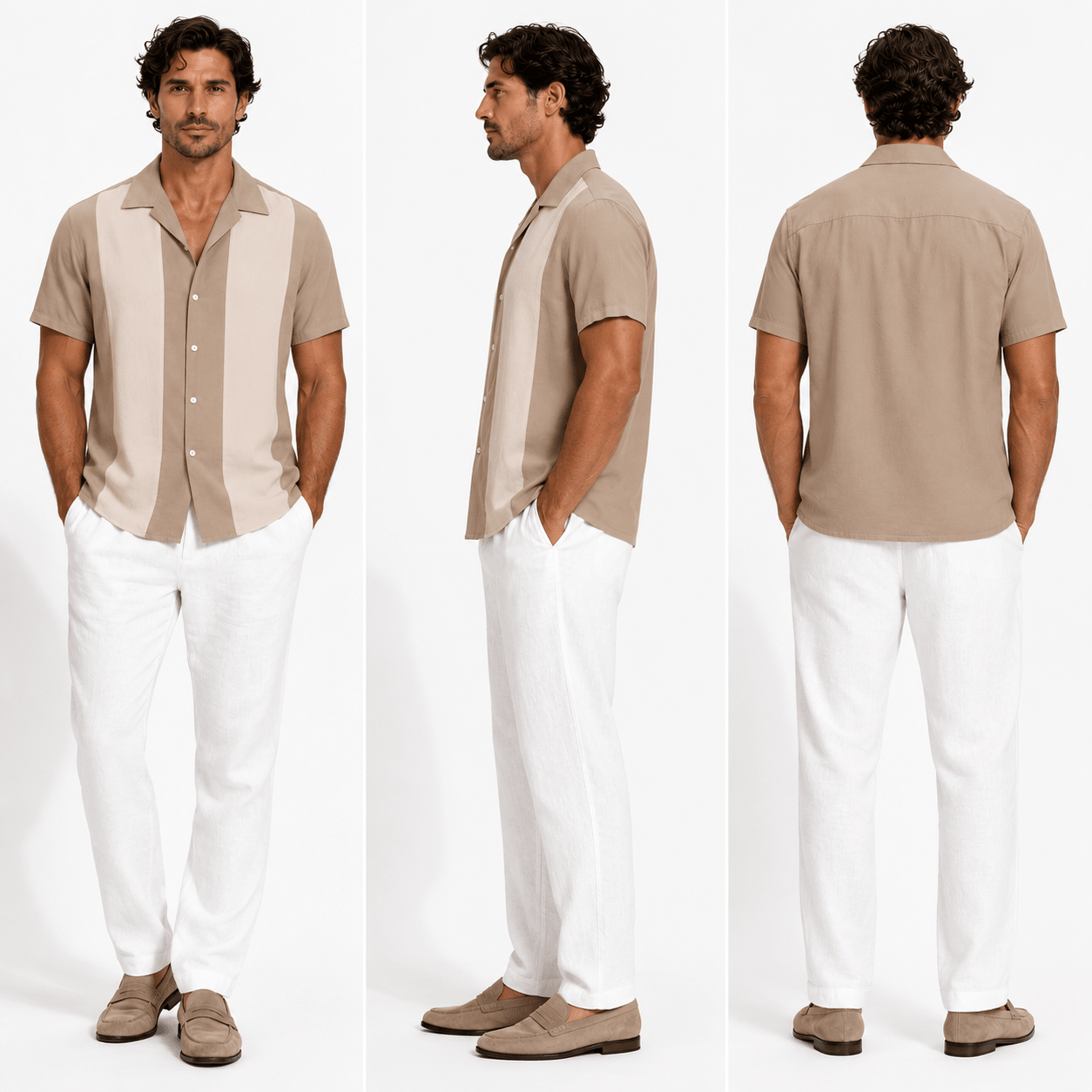 Men's Riviera Panel Camp Collar Resort Shirt - VogueTale