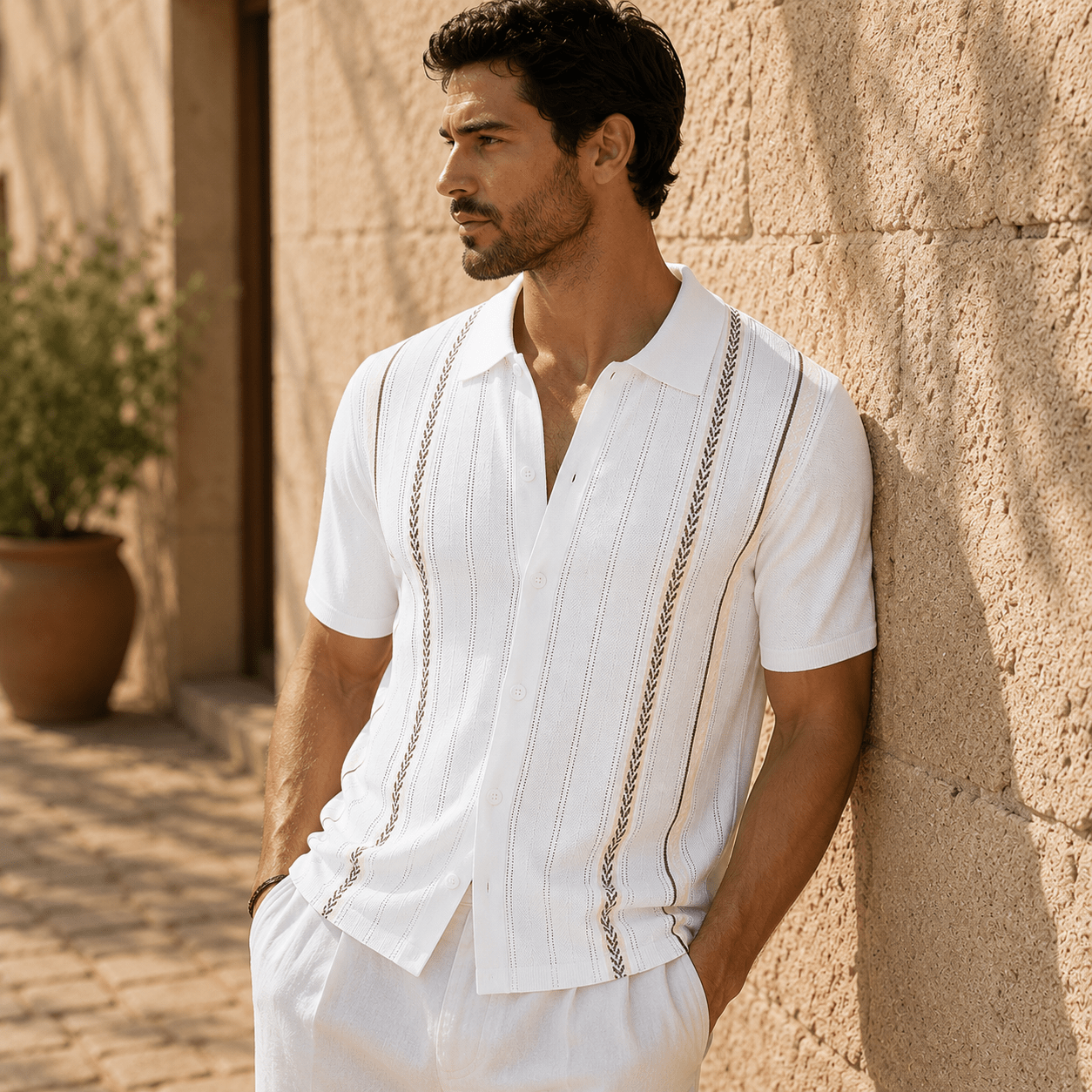 Men's Riviera Textured Camp Collar Resort Shirt - VogueTale