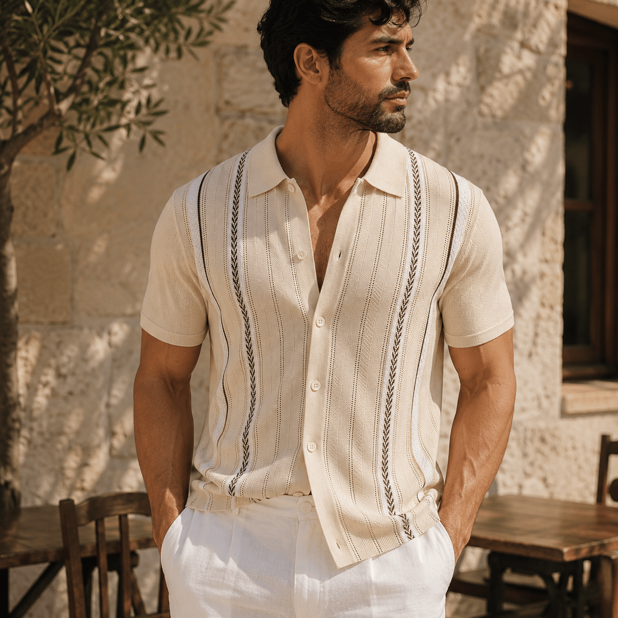 Men's Riviera Textured Camp Collar Resort Shirt - VogueTale