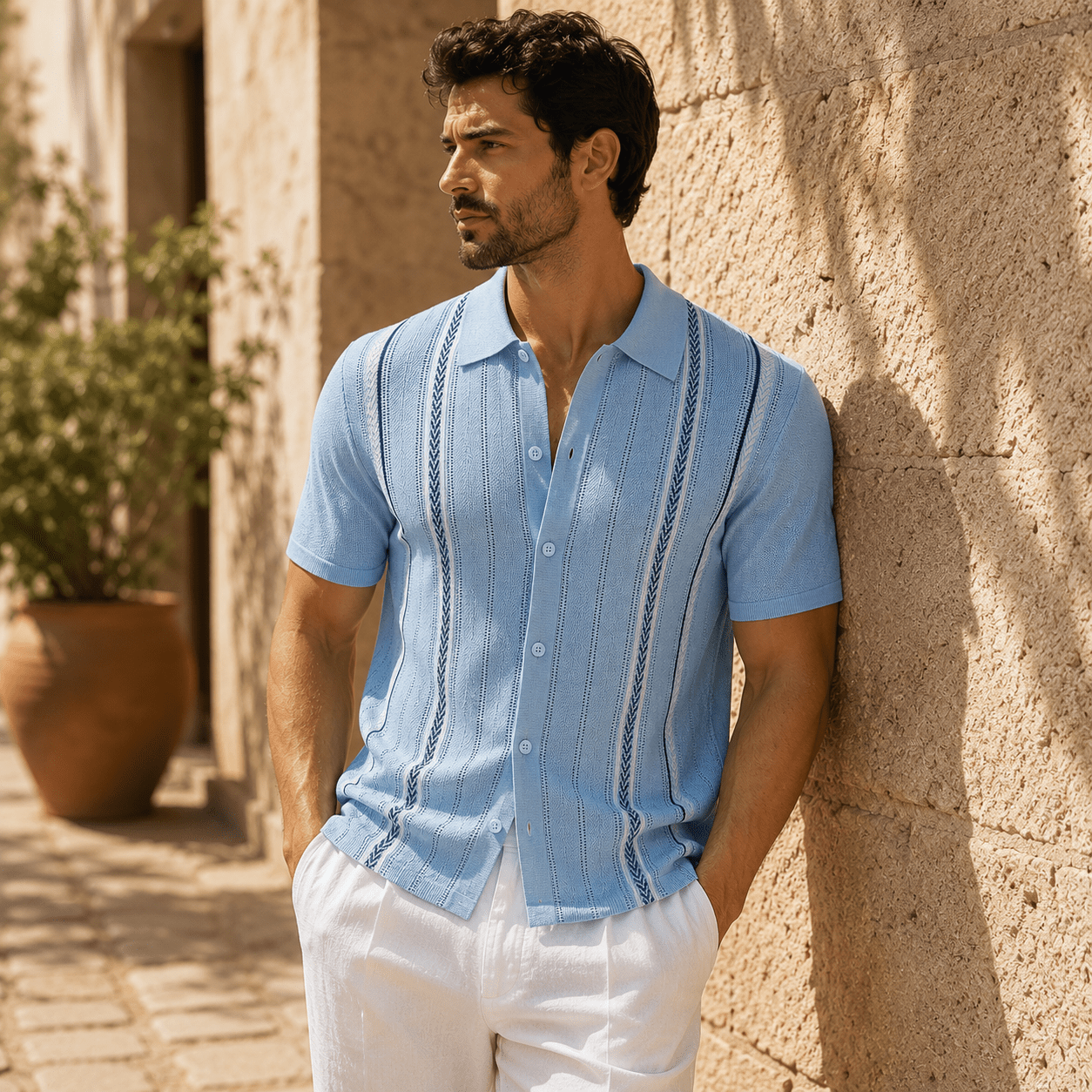 Men's Riviera Textured Camp Collar Resort Shirt - VogueTale