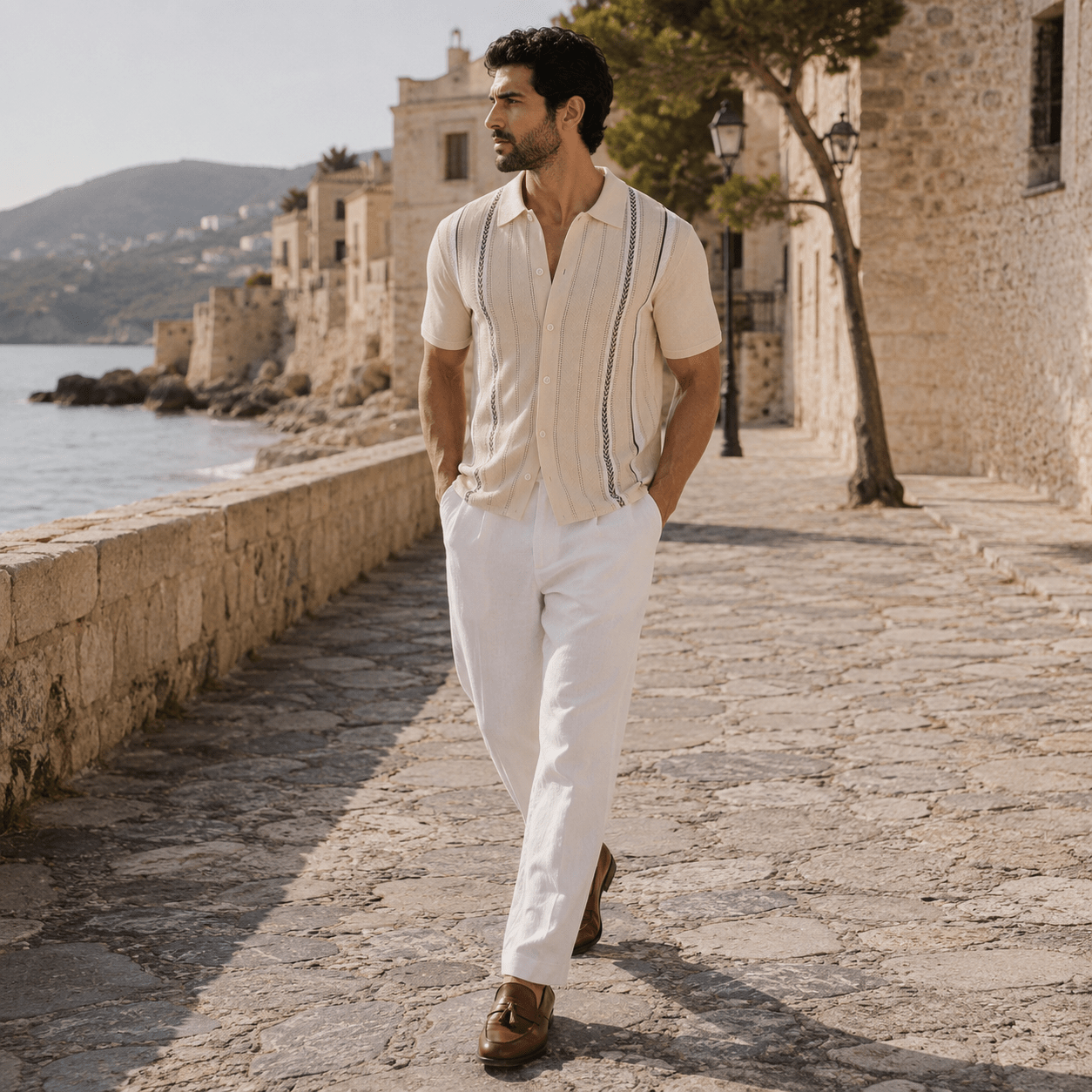Men's Riviera Textured Camp Collar Resort Shirt - VogueTale