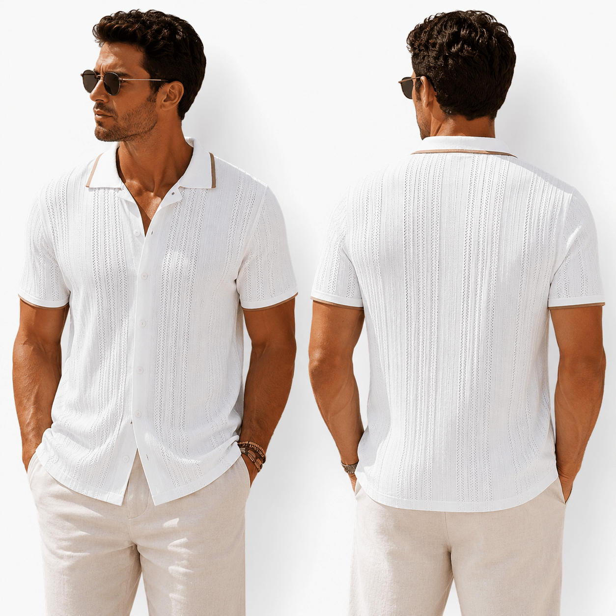 Men's Riviera Textured Camp Collar Shirt - VogueTale