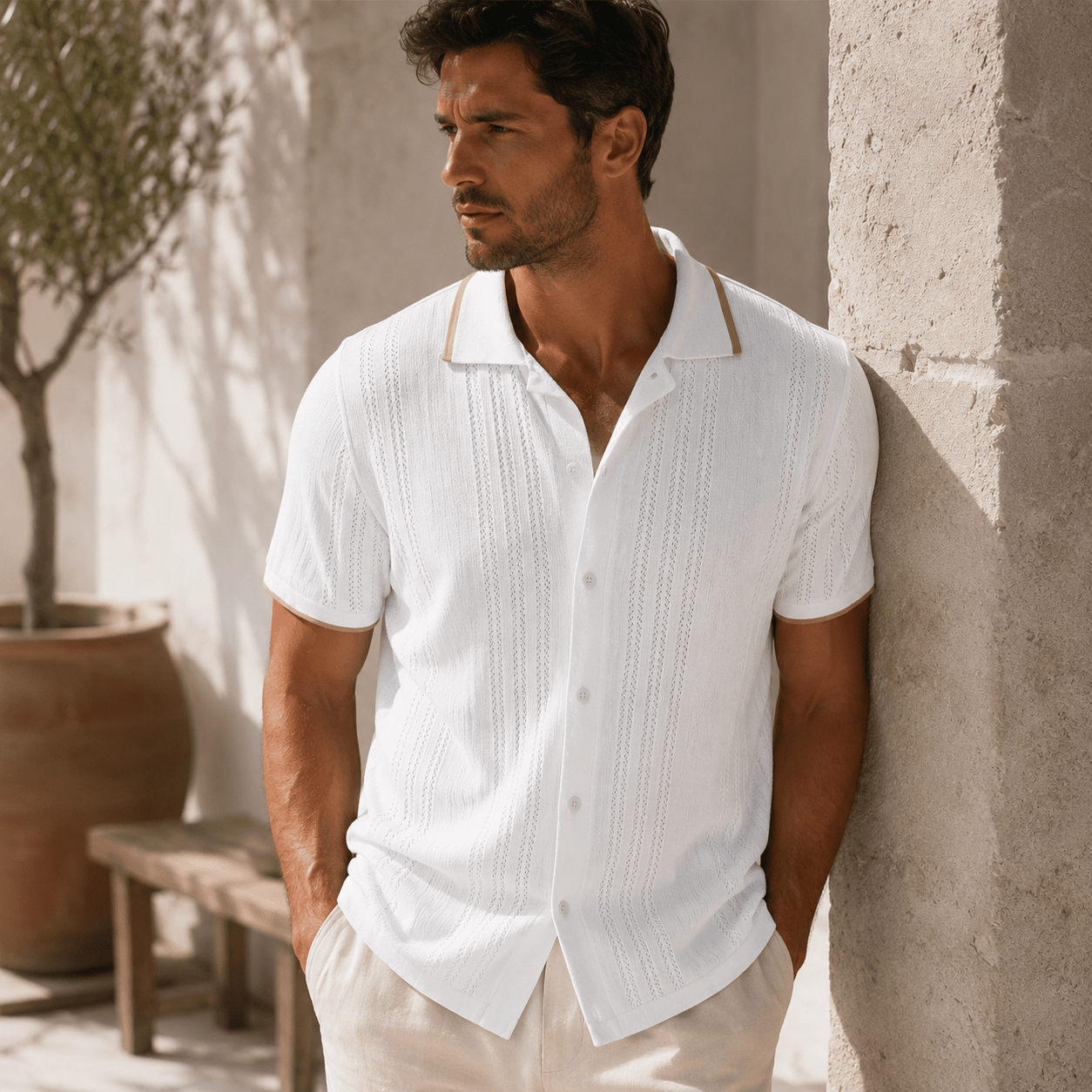 Men's Riviera Textured Camp Collar Shirt - VogueTale