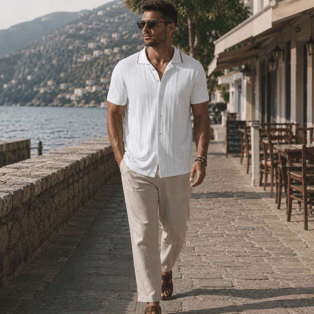 Men's Riviera Textured Camp Collar Shirt - VogueTale