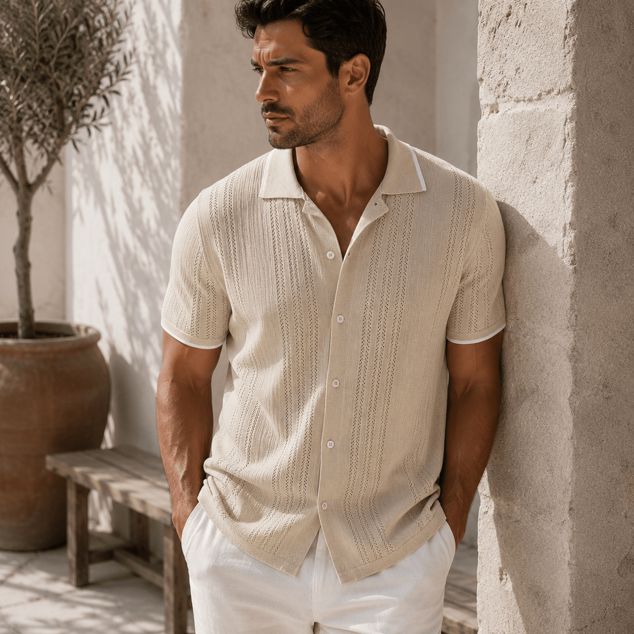 Men's Riviera Textured Camp Collar Shirt - VogueTale