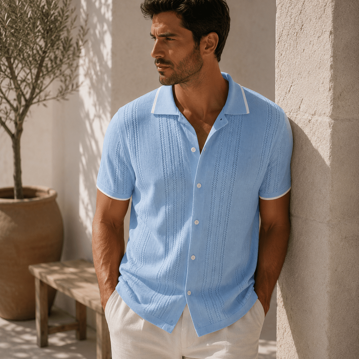 Men's Riviera Textured Camp Collar Shirt - VogueTale