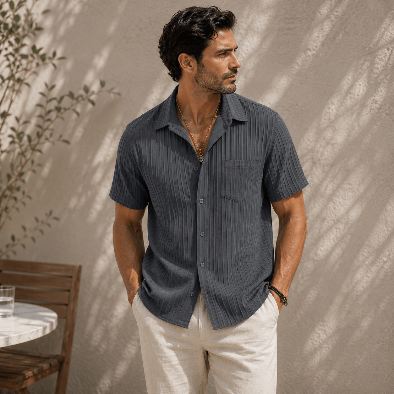 Men’s Textured Resort Shirt – Relaxed Summer Fit - VogueTale
