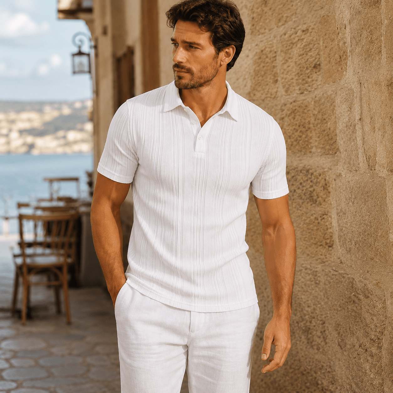 Portofino Textured Knit Polo - VogueTale