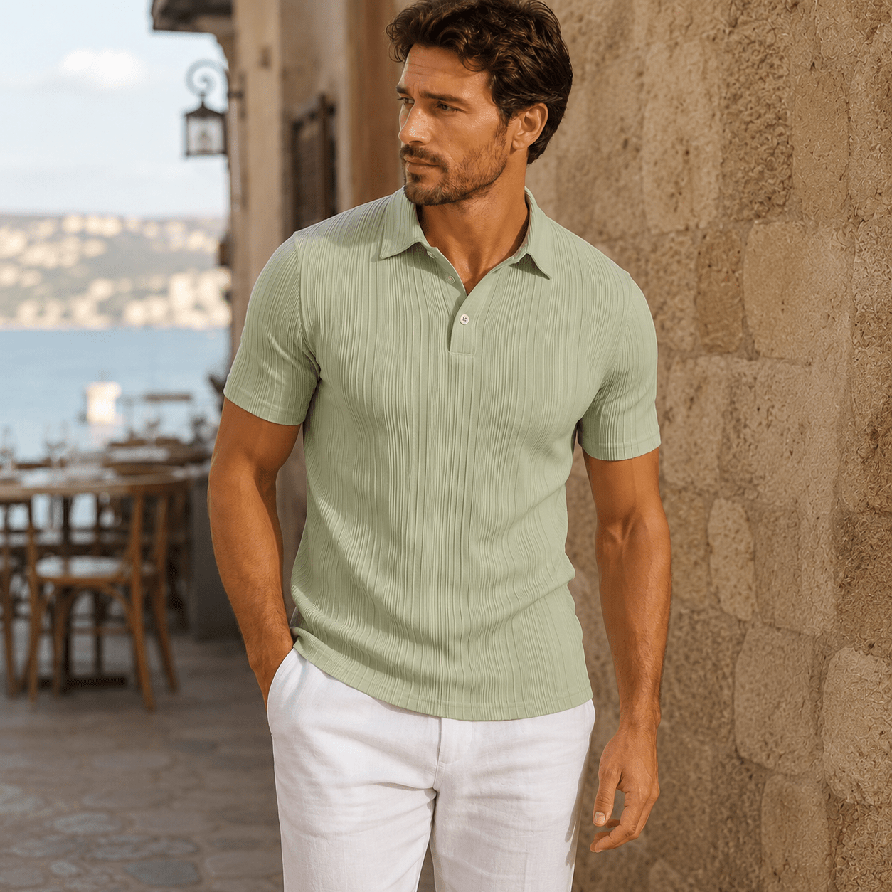 Portofino Textured Knit Polo - VogueTale