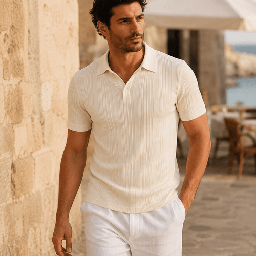 Portofino Textured Knit Polo - VogueTale