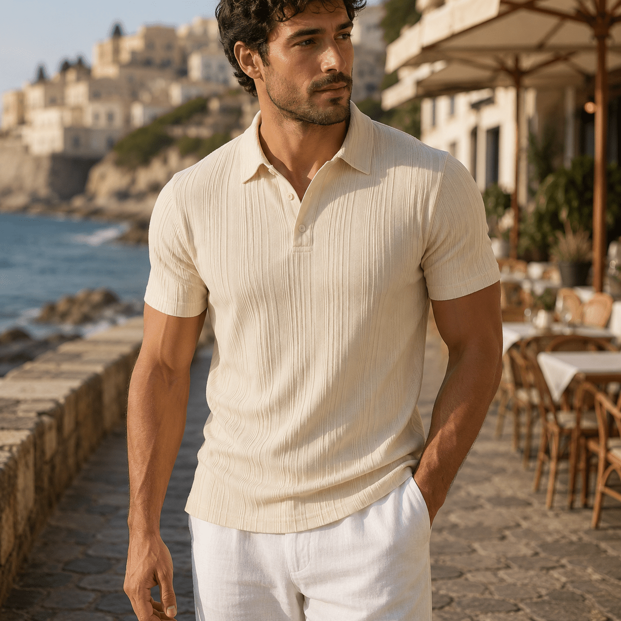 Portofino Textured Knit Polo - VogueTale