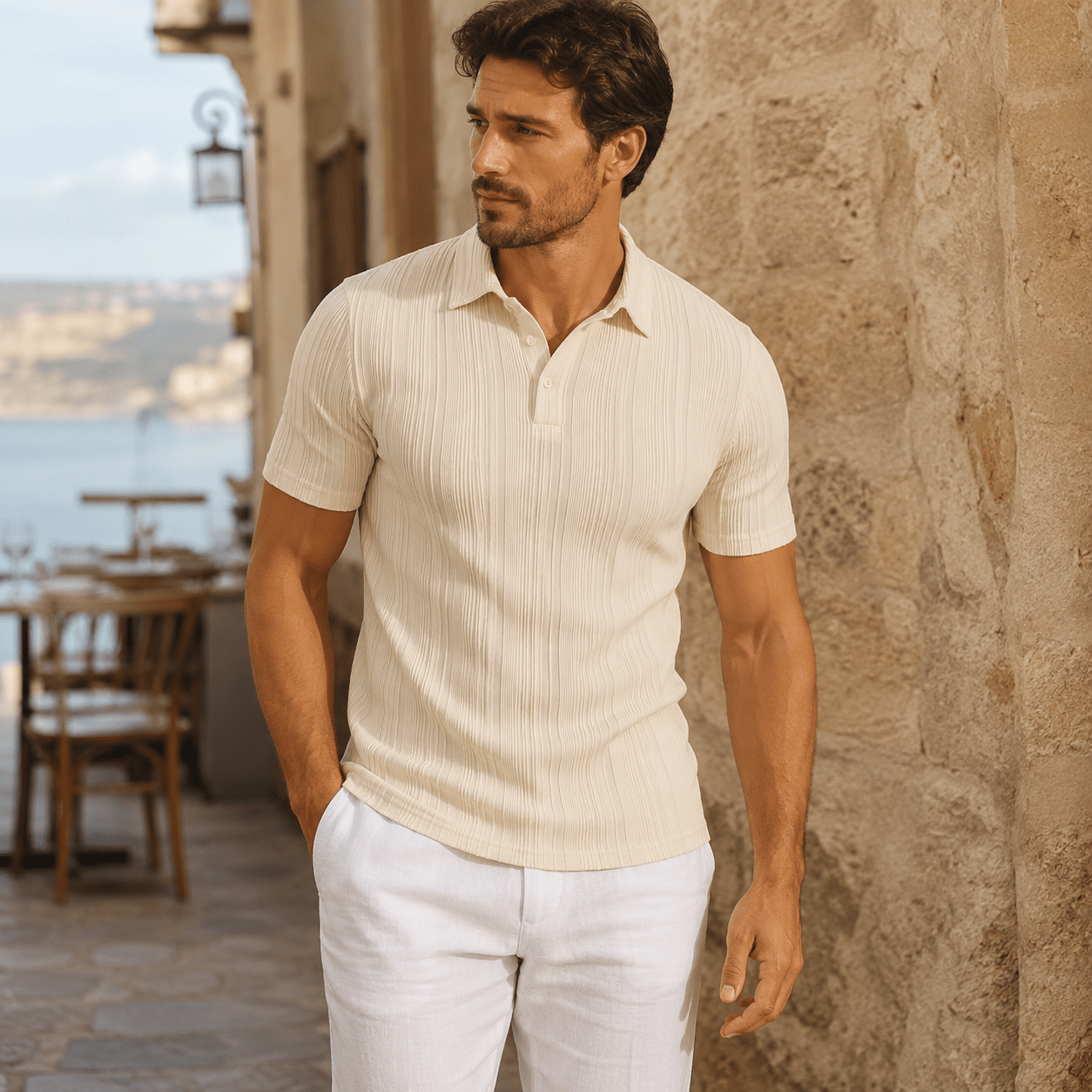 Portofino Textured Knit Polo - VogueTale